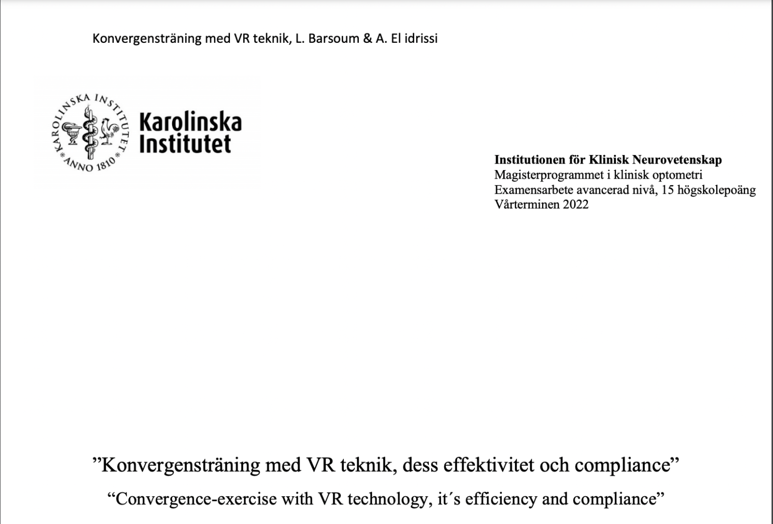 Konvergensträning med VR teknik