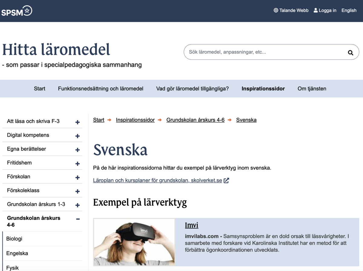 Imvi Labs tillagt på SPSM:s inspirationsidor: Förbättrad tillgänglighet i utbildningen